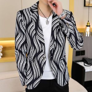 Mężczyźni Blazer Slim Fit Autumn Nowy wysokiej jakości koreański w paski w paski w paski z długim rękawem Wedding Chall Purt Catel Casual Men Ubranie