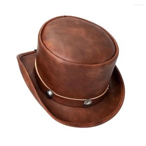 Berets 2023 Punk Style PU Leather Top Jazz Hat For Men/Women Magic Party Cylinder Halloween Cosplay Dress Caps