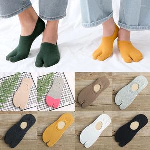 Men's Socks Summer Couple Tabi Cotton Women Men Combed Two Toe Sock Non-slip Invisible Breathable Solid Low Cut Boat