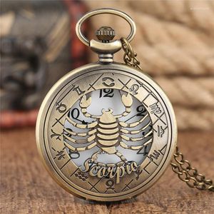 Pocket Watches tolv konstellationer Titta på kvinnor brons skorpion hänge kedja koppar kvarts barn reloj