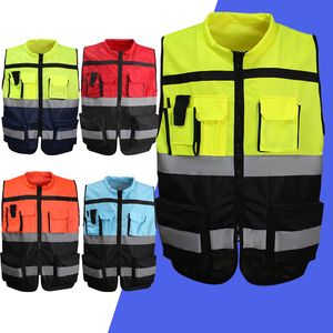 Altro Gilet di sicurezza anteriore con cerniera ad alta visibilità con strisce riflettenti Gilet da moto Gilet da lavoro da equitazione Giallo Nero Rosso Blu Arancione 230925