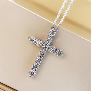 Fatto a mano 100% argento sterling 925 ciondolo croce diamante Cz fidanzamento matrimonio pendenti collane per le donne festa nuziale Jewelry253W