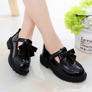 Kids Leather Shoes Girls Oxfords Flats T-strap Children's Cut-outs Breathable Anti-slip British Vintage Style Bow