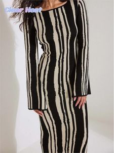 Basic Casual Dresses Fashion Leopard Print Women Slim Dress Striped Long Sleeve O Neck High Waist Female Dresses Spring Wave Party Evening Robe 230926