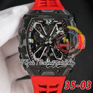 RRF 35-03 Latest version Japan Miyota NH Automatic Mens Watch Black NTPT Carbon fiber Case Skeleton Dial Red Rubber Strap Sport Super Edition eternity Wristwatches