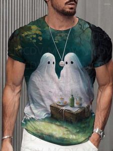 Men's T Shirts Ghost Couple Having A Picnic Dark Academia Cute Gothic Relationship Halloween Casual T-Shirt