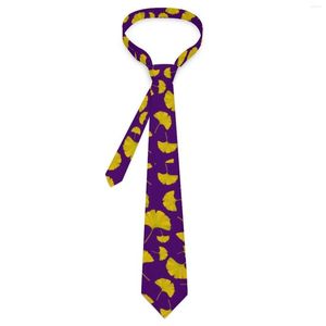 Bow Ties Ginkgo Biloba Print Tie Yellow And Purple Design Neck Kawaii Funny Collar For Unisex Daily Wear Necktie Accessories