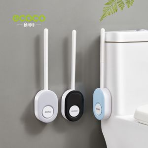 Toilet Brushes Holders Ecoco Soft TPR Silicone Head Toilet Brush with Holder Wall-mounted Bathroom Tool No Dead Flat Head Flexible Brushes WC Accessory 230926