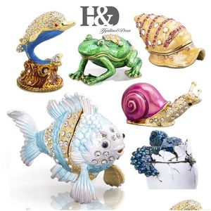 Decorações de Natal H D Pintado à Mão Esmalte Estatueta Animal Cristal Jeweled Articulado Caixas de Trinket Caixa de Jóias Decorativa Collectibl Otiwh