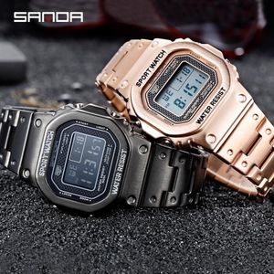 Square Men Sport Watches Metal Style Full Stainless Steel Digital Wrist Military Waterproof Reloj Deportivo Hombre Wristwatches219F