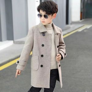 韓国の男の子ウール冬のイングランドスタイルキッズシックアウターファッションウールロングジャケット子供ウォームコート230926