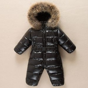 Rompers Russian Winter Baby Romper Real Fur Hooded Boy Thick Girl Infant Snow Clothes Down Jacket Kids Ski Suit Waterproof Parka XMP255 230925