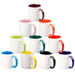 Wholesale! 11oz sublimation Inner colorfs coffe mugs Pearlescent ceramic mugs with colorful handle cups Reusable Tumblers LG14