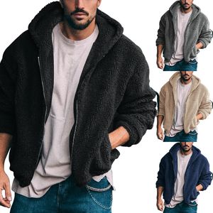 Men's Jackets Men's coat trend casual solid color hooded zipper thickened