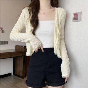 Women's Knits Spring Autumn Winter Fashion Casual Women Slim Versatile Coat Gentle Female Striped Button Hollow Out Cardigan Lace