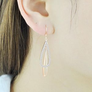 Dangle Earrings Women's 925 Sterling Silver Plated 18K Rose Gold Double Water Drop Gracefulオンラインインフルエンサーファッション韓国E