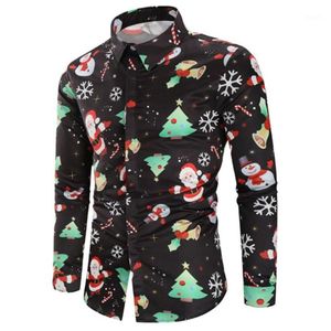 Men's Casual Shirts Camisa Masculina Men Snowflakes Santa Candy Printed Christmas Shirt Top Blouse Chemise Homme Noel Long Sl183y