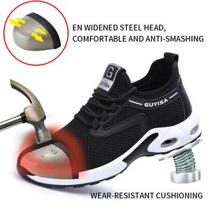 Klänningskor Guyisa Air Cushion Safety Män kvinnor andas ståltå sneaker punkteringsbevis arbetsstövlar man skyddande sko 230926