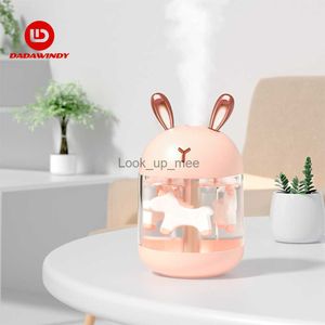 Nemlendiriciler 300ml nemlendirici USB Aroma Difüzör Truva At Humidificador LED Gece Işıkları Ev Hava Arıtma Mini Sevimli Tavşan Mist Makarası YQ230926