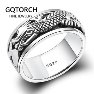 REAL PURE 925 Sterling Silver Dragon Rings for Men Transfer Transfer Luck Vintage Bunk Retro Style Anel Massulino Aneis Y11242379