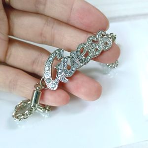 Frisado Bangle Cor Prata G Carta Charme Pulseira Inicial Zircão Para Mulheres Jóias Ajustável Cristal Link Chain Jeweley 230925