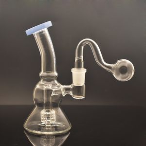 Wholesale 5.5inch Tall Glass Oil Burner Beaker Bong Water Pipe 14mm Joint Dab Rigs Recycler Ashcatcher Bong with Male Glass Oil Burner Pipes Dhl Free
