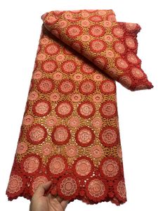 Afrykańska sukienka haftowe mleko jedwabny siatka wielokolorowa tkanina czerwona kwiatowy wzór wysokiej jakości 5 metrów nowoczesny w stylu nigeryjskim kostiumy 2023 KY-0034