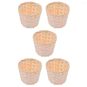 Dinnerware Sets 5 Pcs Woven Flower Basket Rustic Home Decor Bamboo Wicker Fruit Weaving Container Storage Child Snack