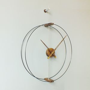 Średnica 90 cm Nordic Modern Prosty Creative Hiszpański zegar ścienny Czarny orzech duży pojedynczy słup z dwiema pętlami ręcznie