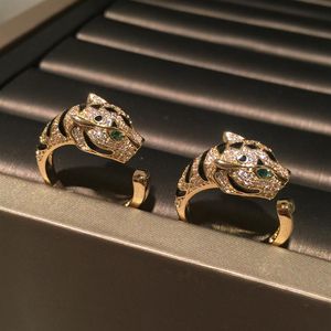 Härlig söt djurleopard ringer mode mousserande lyxdesigner diamant zirkonia kopparband ring för kvinnor flickor öppna justerab2067