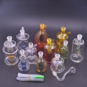 5pcs Set Hookah Mini Glass Bong Water Pipes Recycler Heady Glass Smoking Ashcatcher Bongs Blunt Pipe Hand Oil Rigs with 10mm Male Glass Oil Burner Pipe and Hose
