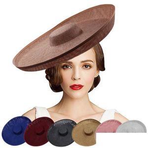 Geniş Memlu Şapkalar Kraliyet Lady Fascinator Hat Sinamay Üssü Kadın Beyaz Kilise Fedora Karşıt 230512 Damla Teslimat Moda Accessor DHNY3