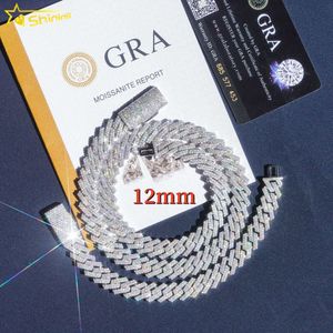 Tester per diamanti con passaggio di gioielli hip-hop in magazzino Collana a catena a maglia cubana con pietra a due file ghiacciata da 12 mm Vvs Moissanite