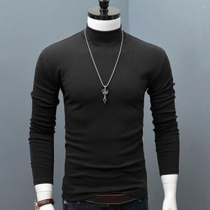 メンズスーツB8674冬の温かい男性モックネックベーシックプレーンTシャツブラウスプルオーバーロングスリーブトップオスのアウトウェアスリムフィットストレッチファッション