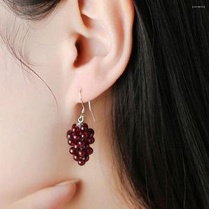 Dangle Earrings Natural Garnet Stone Grape Burgundy Gemstone Drop