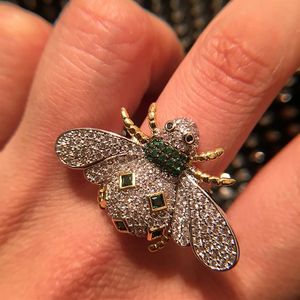 Härlig söt Diamond Zirconia Bee Rings Fashion Sparkling Luxury Designer Band Ring for Women Girls Gifts Open Justerable2334