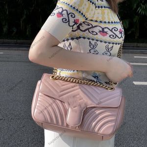 Marmont Makaron Designer Väskor axelväskor Vanliga kedjor Crossbody Väskor 3SIZES Luxury Fashion Handväska Plånbok Klassisk kvinnväska Tygkoppling Metallic med seriell rosa