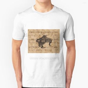 Homens Camisetas Antique Grand Piano Na Folha de Música Vintage Homens T-shirt Macio Confortável Tops Camiseta Camiseta Roupas Históricas Dignificadas