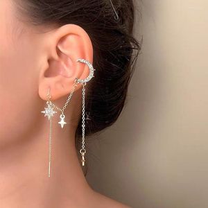 Backs Earrings 1pc Luxury Moon & Star Long Chain Fake Piercing Earclip For Women Trendy Earcuff Without Hole Y2k Jewelry Gifts KDE125