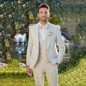 Herrdräkter underbara vit kostym herr formell affärs blazer bankett bröllop brudgum tuxedo charm smal passform 3pc jacka västbyxor kostym homme