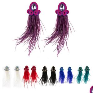 dangle chandelier kpacta fashion soutachache bohemian long peather tassel earrings for women民族宝石アクセサリードロップdel dhop5