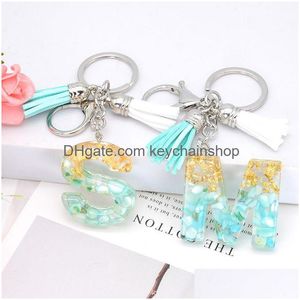 Key Rings Letter A-Z Keychains Cute Gold Green Harts Tassel Chains Alfabet Pendant Keyring Holder Car Women Charm Bag Gifts Drop Deli Dhjhq