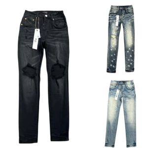 Lila Jeans für Herren, Designer-Jeans für Herren, Stickerei, Steppung, zerrissen, für Trendmarke, Vintage-Hose, gefaltete, schmale, dünne Mode-Jeans für Herren, 895073438