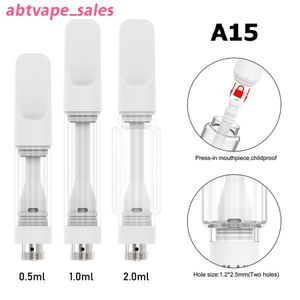 Shenzhen e Tigabertets A15フルセラミックカートバルブPyrex脂肪ガラスカートリッジ0.5ml 1.0ml 2.0mlベイプオイルアトマイザー10.5mm直径510バッテリー互換性のある空のオイルタンク