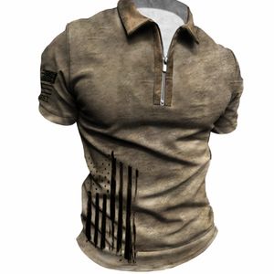 Roupas DIY Camisetas Polos Personalizadas Atacado de padrões digitais 3D transfronteiriços para lapelas masculinas, zíperes de manga curta, camisas pólo casuais masculinas na Europa e América