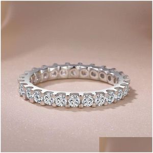 Bandringar för kvinnor Sier Color Cubic Zirconia Ring White Stone Bridal Wedding Engagement Trendy Jewelry Bijoux Femme CC1565 Drop Del OT9GC