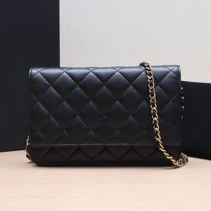 Designer for Women's Caviar Shoulder Woc Flap High Quality Handbag Genuine Leather Black Chain Bag with BOX