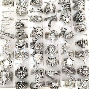 Bant Yüzükleri 30 PCS MTI tarzı Mix Hiphop Rock Hayvan Yüzüğü Erkekler Retro Metal Yılan Ejderha Kadınları Eşsiz Takı Damlası Teslimat DHKLC