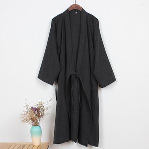 Homens sleepwear homens casual cor sólida japonês yukata quimono longo banho robe pijamas rendas até algodão dormindo trajes soltos