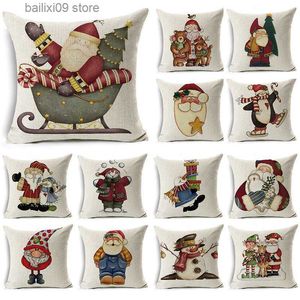 Pillow Case WZH Cartoon Santa Claus case linen decoration Christmas gift cushion cover suitable for car sofa case 45cm*45cm T230926